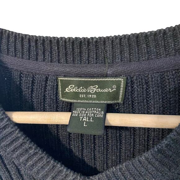Vintage Eddie Bauer Heavy Rib Knit Cotton Sweater Tall L Gray V-Neck Australia - Picture 2 of 6